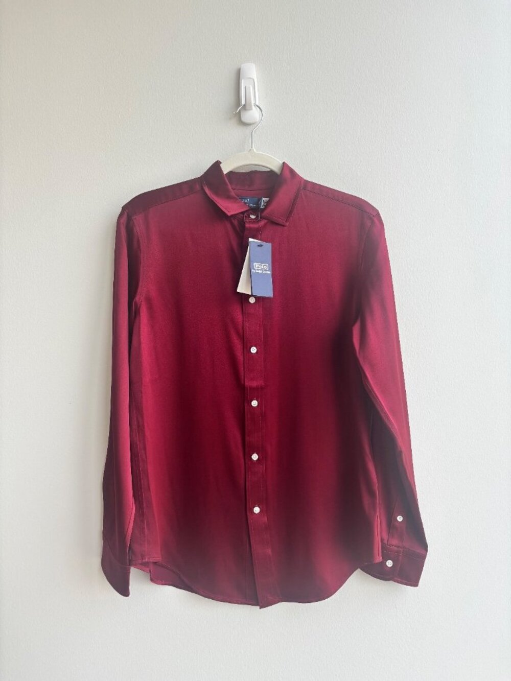 Polo Ralph Lauren 100% Mulberry Silk Button Down Shirt NWT Size 6 Wine Burgundy - Picture 2 of 9